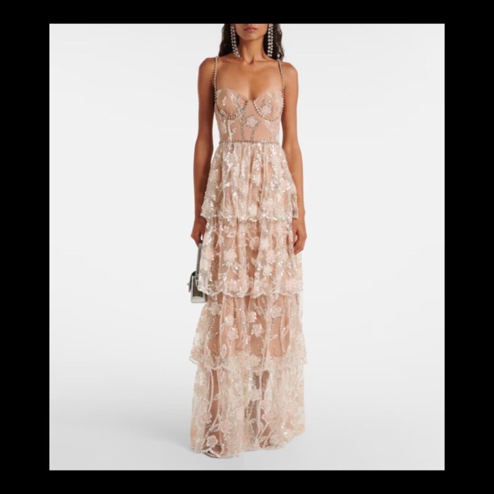 Self Portrait Flower Sequin Tier Maxi Dress US Size 8